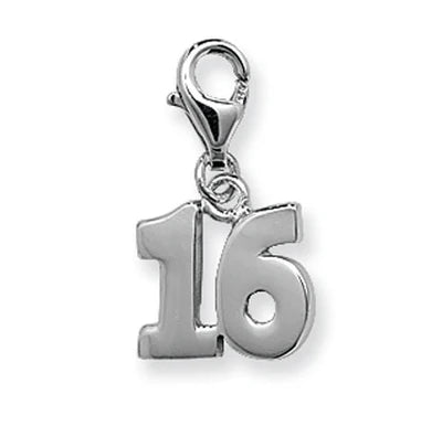 16th - 18th - 21th NUMBER CHARMS PENDANTS with Hook 925 Sterling Silver Plain Design UK Hallmarked