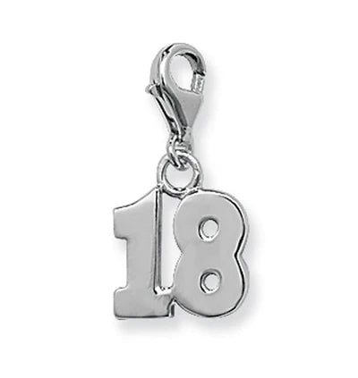 16th - 18th - 21th NUMBER CHARMS PENDANTS with Hook 925 Sterling Silver Plain Design UK Hallmarked