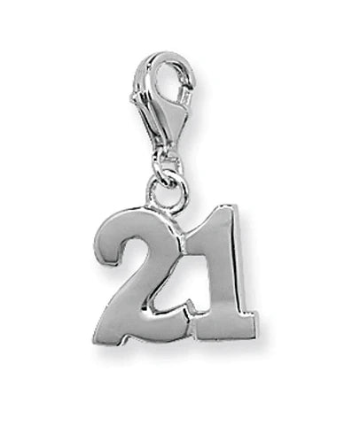 16th - 18th - 21th NUMBER CHARMS PENDANTS with Hook 925 Sterling Silver Plain Design UK Hallmarked