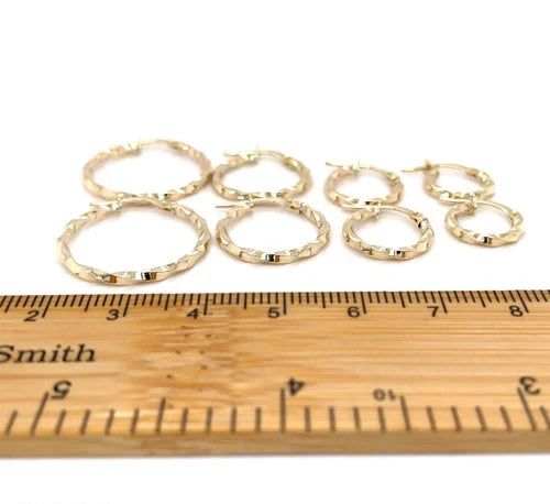 9ct Yellow Gold Hoop Twisted Earrings, Gold Earring Set, Gold Earring Hooks