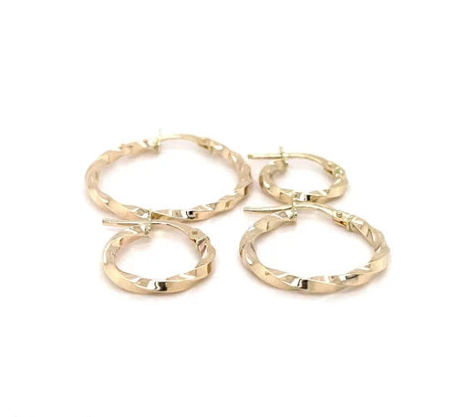 9ct Yellow Gold Hoop Twisted Earrings, Gold Earring Set, Gold Earring Hooks