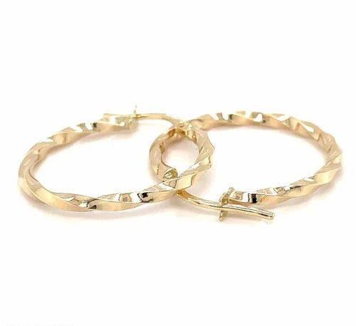 9ct Yellow Gold Hoop Twisted Earrings, Gold Earring Set, Gold Earring Hooks