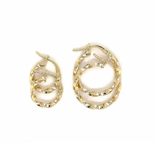 9ct Yellow Gold Hoop Twisted Earrings, Gold Earring Set, Gold Earring Hooks