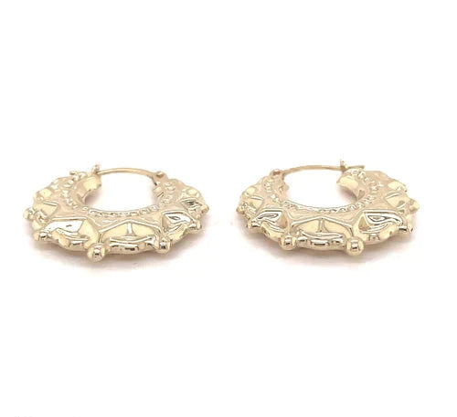 Creole Earrings, 9ct Gold Earring, Victorian Style Spiked, Oval Creole Hoop Earrings 16x19mm