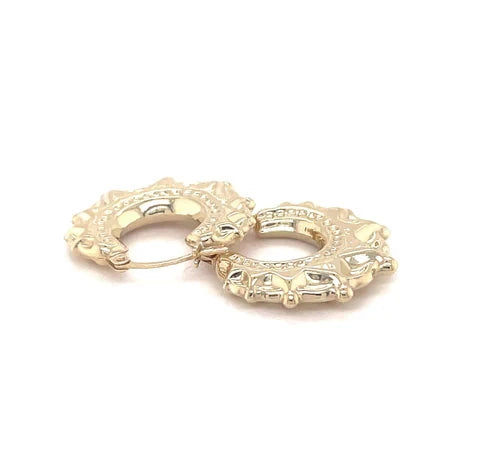 Creole Earrings, 9ct Gold Earring, Victorian Style Spiked, Oval Creole Hoop Earrings 16x19mm