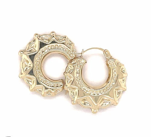 Creole Earrings, 9ct Gold Earring, Victorian Style Spiked, Oval Creole Hoop Earrings 16x19mm