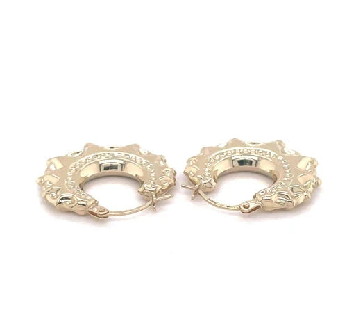 Creole Earrings, 9ct Gold Earring, Victorian Style Spiked, Oval Creole Hoop Earrings 16x19mm