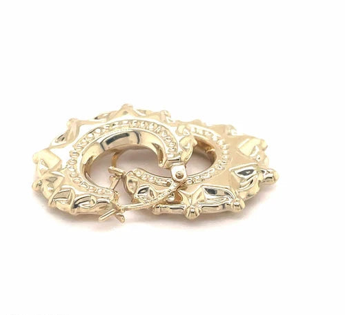 Creole Earrings, 9ct Gold Earring, Victorian Style Spiked, Oval Creole Hoop Earrings 16x19mm