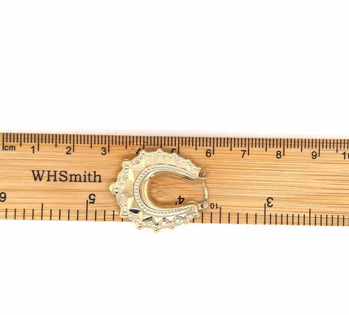 9ct Gold Earring, Creole Earrings, Victorian Style Spiked, Oval Creole Hoop Earrings 24x27mm