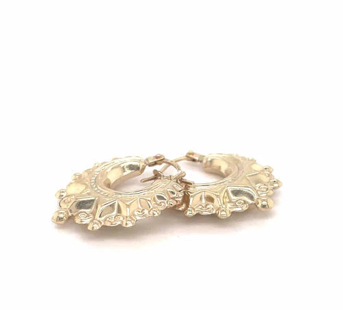 9ct Yellow Gold Ladies Victorian Creole Hoop, Creole Earrings, Hoop Earrings
