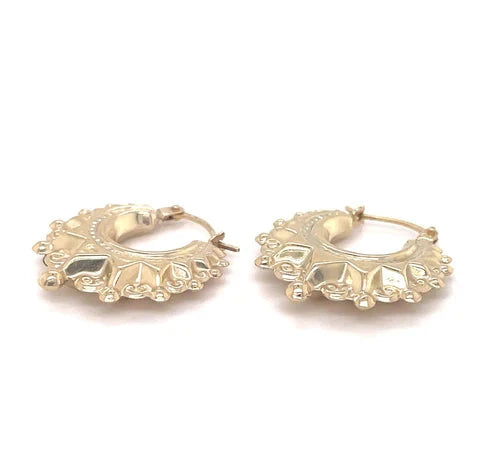 9ct Yellow Gold Ladies Victorian Creole Hoop, Creole Earrings, Hoop Earrings