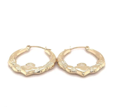 Ladies 9ct Yellow Gold Victorian, Claddagh Creole Hoop, Creole Earrings
