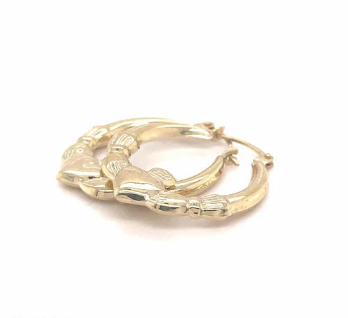 Ladies 9ct Yellow Gold Victorian, Claddagh Creole Hoop, Creole Earrings