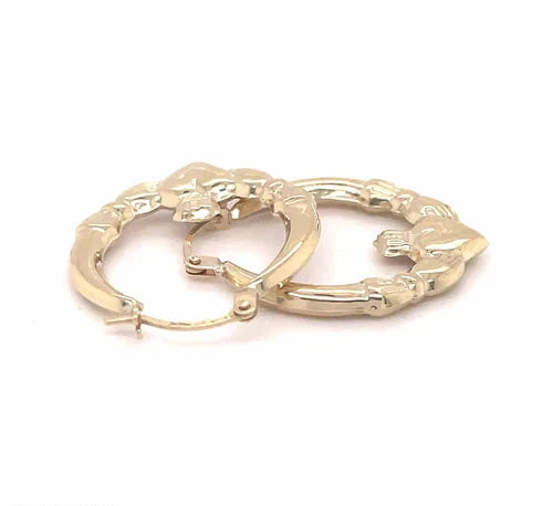 Ladies 9ct Yellow Gold Victorian, Claddagh Creole Hoop, Creole Earrings