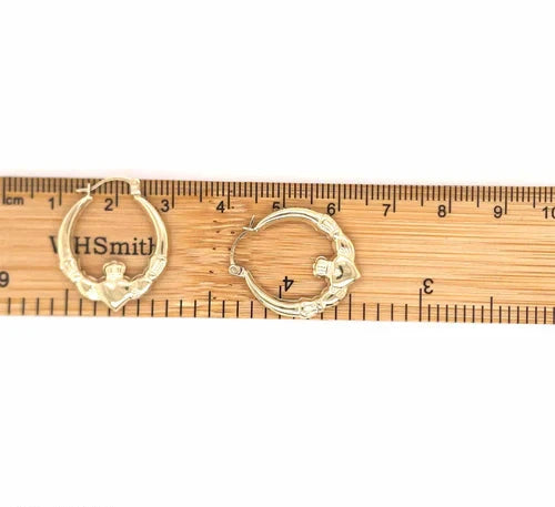 Ladies 9ct Yellow Gold Victorian, Claddagh Creole Hoop, Creole Earrings