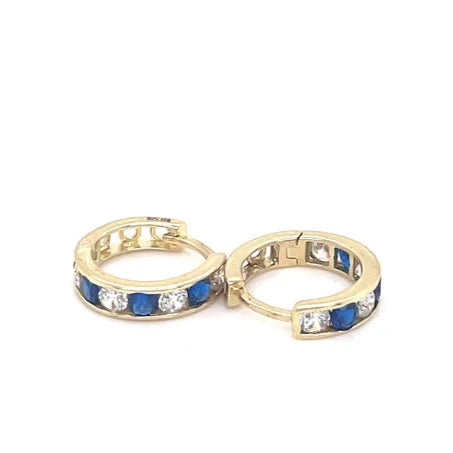 9ct Yellow Gold Sapphire, Huggie Hinged Hoop Earrings, Gold Hinged Earrings