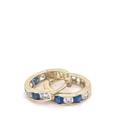 9ct Yellow Gold Sapphire, Huggie Hinged Hoop Earrings, Gold Hinged Earrings