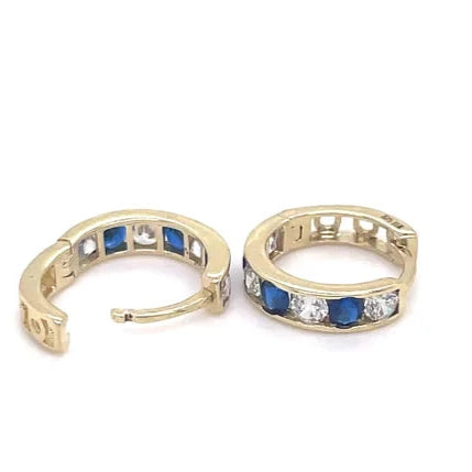 9ct Yellow Gold Sapphire, Huggie Hinged Hoop Earrings, Gold Hinged Earrings