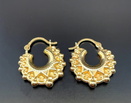 9ct Yellow Gold Victorian Creole, Gold Hoop Spiked Creole Earrings 15mm