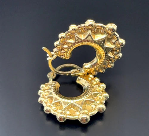 9ct Yellow Gold Victorian Creole, Gold Hoop Spiked Creole Earrings 15mm