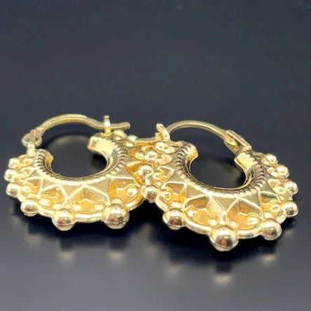9ct Yellow Gold Victorian Creole, Gold Hoop Spiked Creole Earrings 15mm