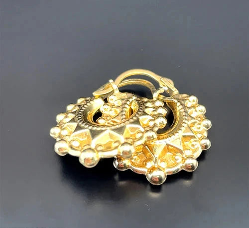 9ct Yellow Gold Victorian Creole, Gold Hoop Spiked Creole Earrings 15mm