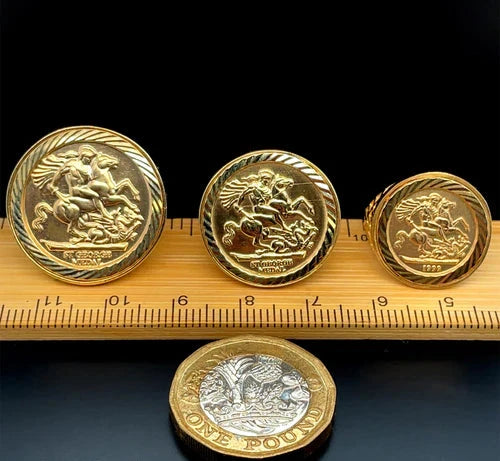 9ct Yellow Gold St George Rings Dragon Slayer FULL - HALF - 1/10 Design UK Hallmarked | Shop Online Anoushka Treasures UK