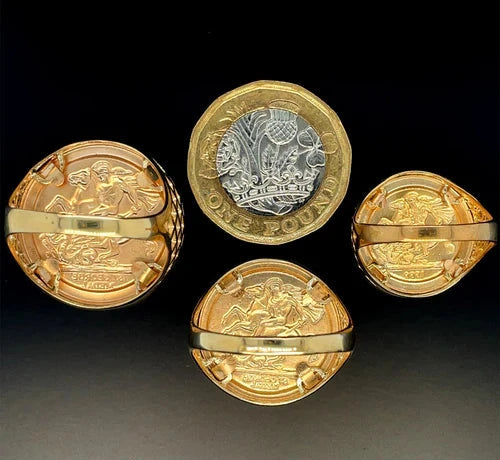 9ct Yellow Gold St George Rings Dragon Slayer FULL - HALF - 1/10 Design UK Hallmarked | Shop Online Anoushka Treasures UK