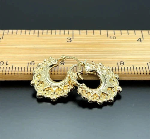 9ct Yellow Gold Victorian Creole, Gold Hoop Spiked Creole Earrings 15mm