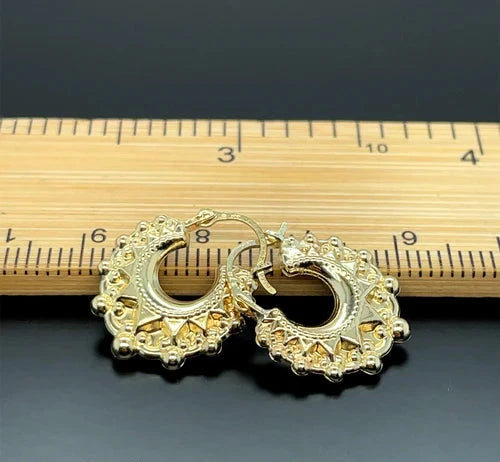 9ct Yellow Gold Victorian Creole, Gold Hoop Spiked Creole Earrings 15mm