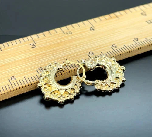 9ct Yellow Gold Victorian Creole, Gold Hoop Spiked Creole Earrings 15mm