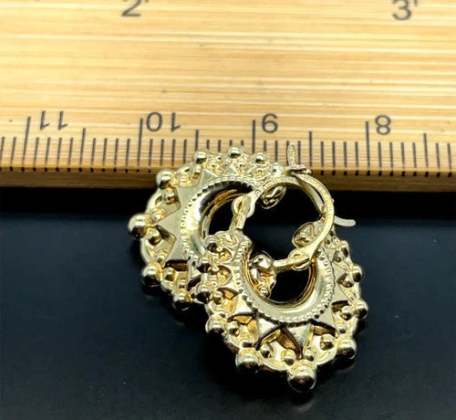 9ct Yellow Gold Victorian Creole, Gold Hoop Spiked Creole Earrings 15mm