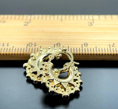 9ct Yellow Gold Victorian Creole, Gold Hoop Spiked Creole Earrings 15mm