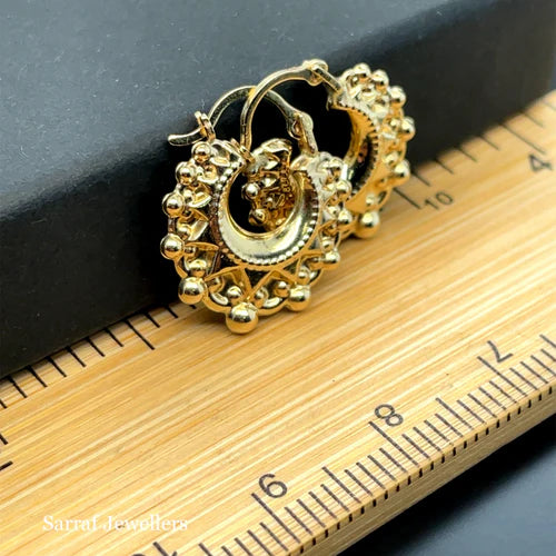 9ct Yellow Gold Victorian Creole, Gold Hoop Spiked Creole Earrings 15mm