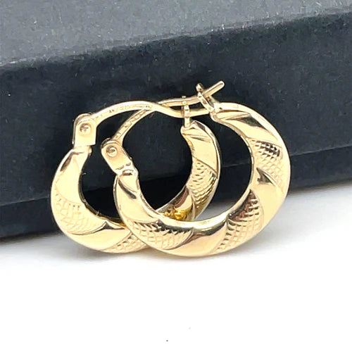 9ct Yellow Gold Earrings, Victorian Creole Hoop, Gold Creole Earrings 8mm