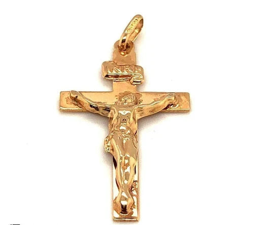 9ct Yellow Gold 375 Hallmarked Crucifix Cross Jesus Brand