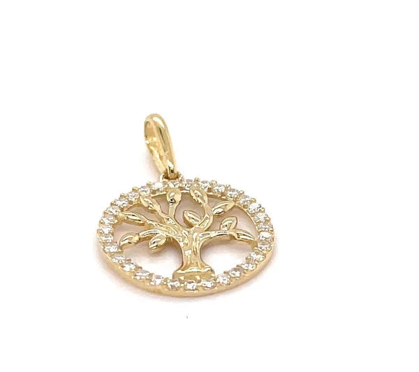 9ct Cz Gold Round Tree of Life Pendant, Cubic Zirconia Tree of Life, Round Tree of Life, Gifts for her