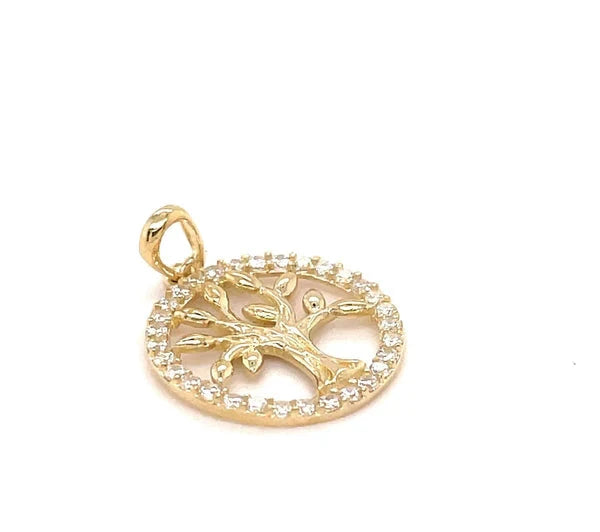 9ct Cz Gold Round Tree of Life Pendant, Cubic Zirconia Tree of Life, Round Tree of Life, Gifts for her