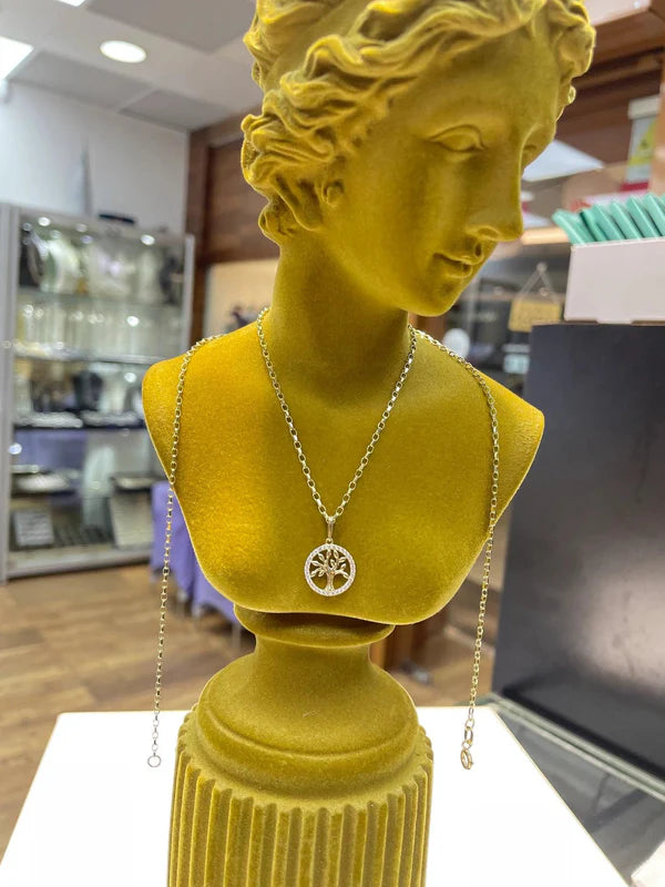 9ct Cz Gold Round Tree of Life Pendant, Cubic Zirconia Tree of Life, Round Tree of Life, Gifts for her