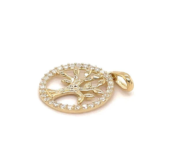 9ct Cz Gold Round Tree of Life Pendant, Cubic Zirconia Tree of Life, Round Tree of Life, Gifts for her