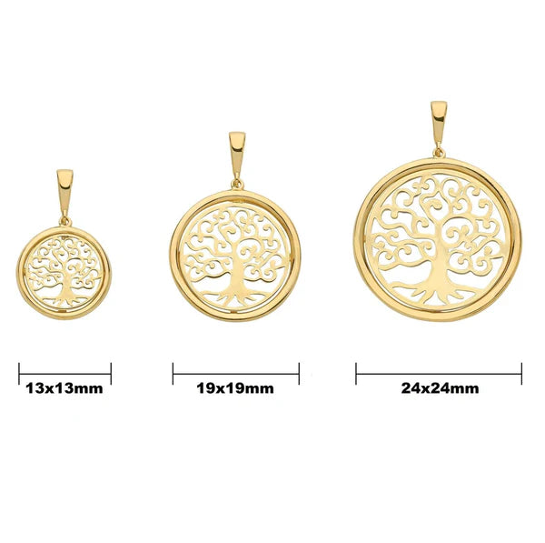 9ct Gold Tree of Life Pendant, Pendant Tree of Life, Round Tree of Life