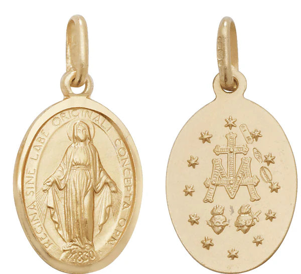 9ct Yellow Gold Oval Miraculous Madonna Pendant Plain Double Sided UK Hallmarked