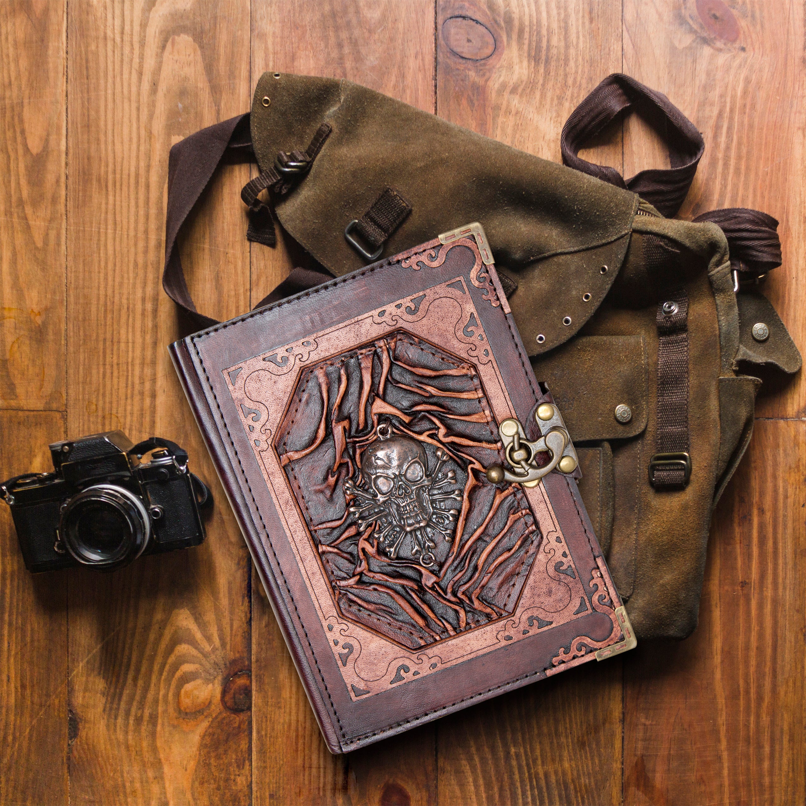 Refillable handmade vintage look Leather Brown skull Journal Notebook Diary Sketch Book /skull Journal/Christmas Birthday Unisex Gift / gift for any age