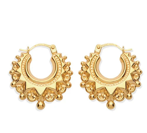 9ct Yellow Gold Ladies Victorian Creole Hoop, Creole Earrings, Hoop Earrings