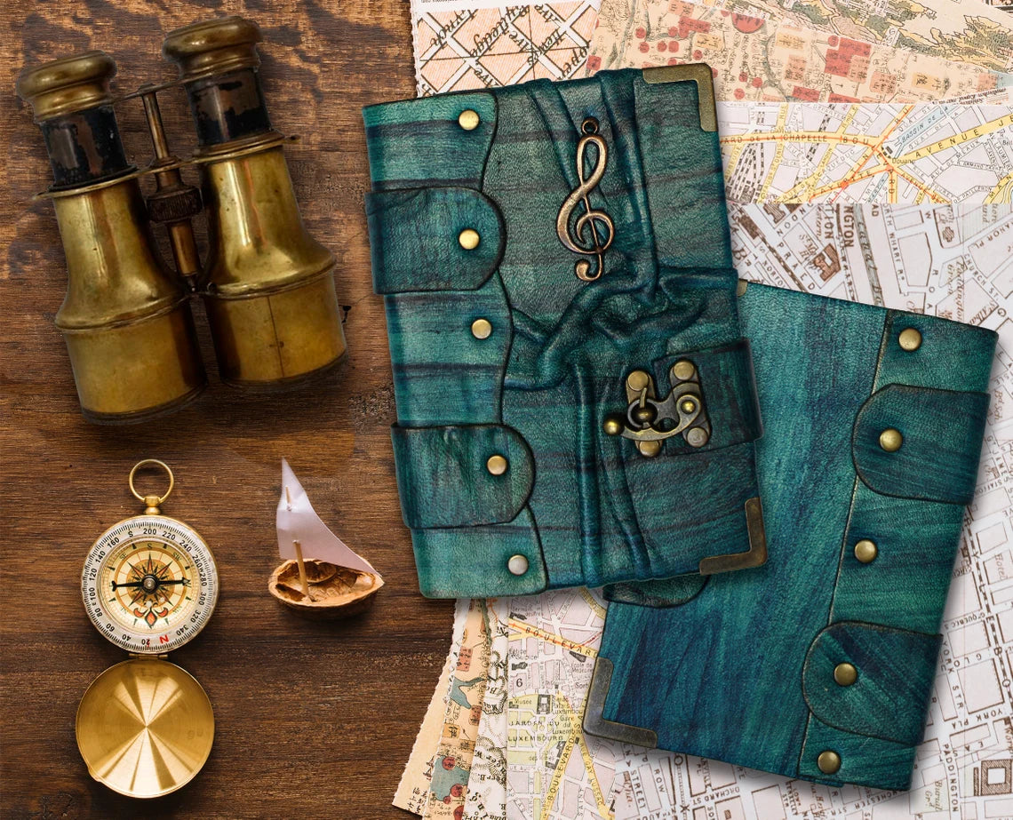 Large Leather Blue Journal Notebook Diary Sketch Book /Music Journal/Christmas Birthday Unisex Gift Mothers day gift