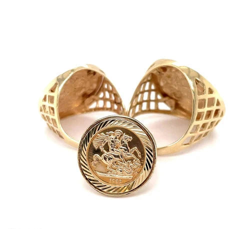 9ct Yellow Gold St George Rings Dragon Slayer FULL - HALF - 1/10 Design UK Hallmarked | Shop Online Anoushka Treasures UK