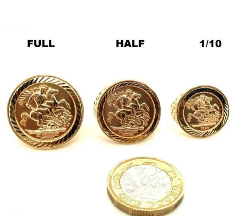 9ct Yellow Gold St George Rings Dragon Slayer FULL - HALF - 1/10 Design UK Hallmarked | Shop Online Anoushka Treasures UK