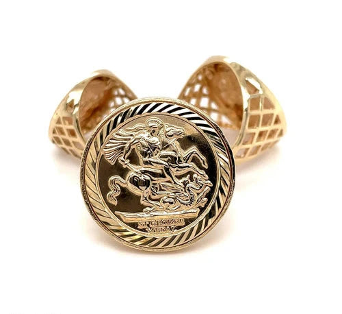 9ct Yellow Gold St George Rings Dragon Slayer FULL - HALF - 1/10 Design UK Hallmarked | Shop Online Anoushka Treasures UK