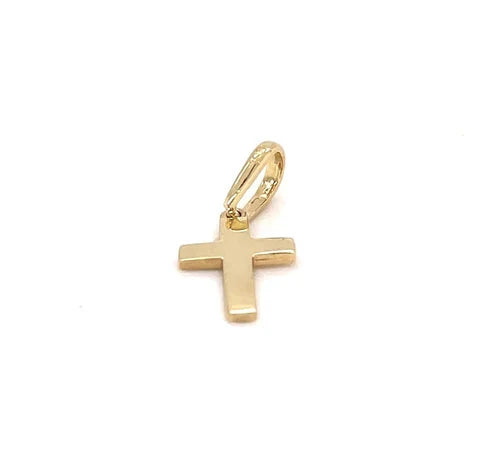 9ct Yellow Gold Tiny Small Sized Cross Pendant, Cross Charm Shiny, Plain Gold Cross, Cross for Woman, Cross For Man, 14x9mm