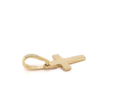 9ct Yellow Gold Tiny Small Sized Cross Pendant, Cross Charm Shiny, Plain Gold Cross, Cross for Woman, Cross For Man, 14x9mm
